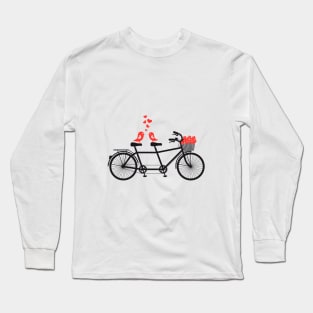 tandem bicycle with cute love birds Long Sleeve T-Shirt